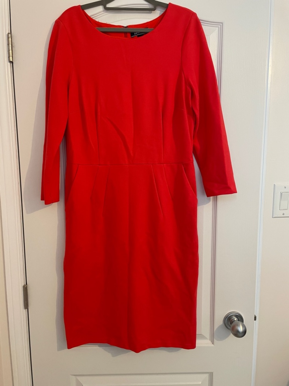 Lands' End Coral Long-Sleeve Sheath Dress with pockets